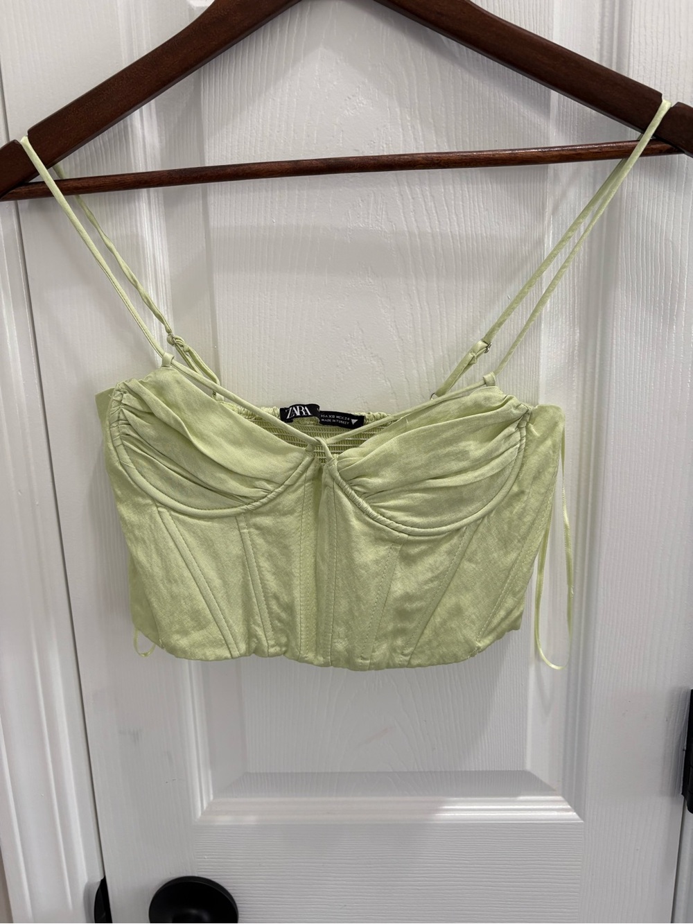 Zara Sage Green Corset-Style Crop Top with Adjustable Straps